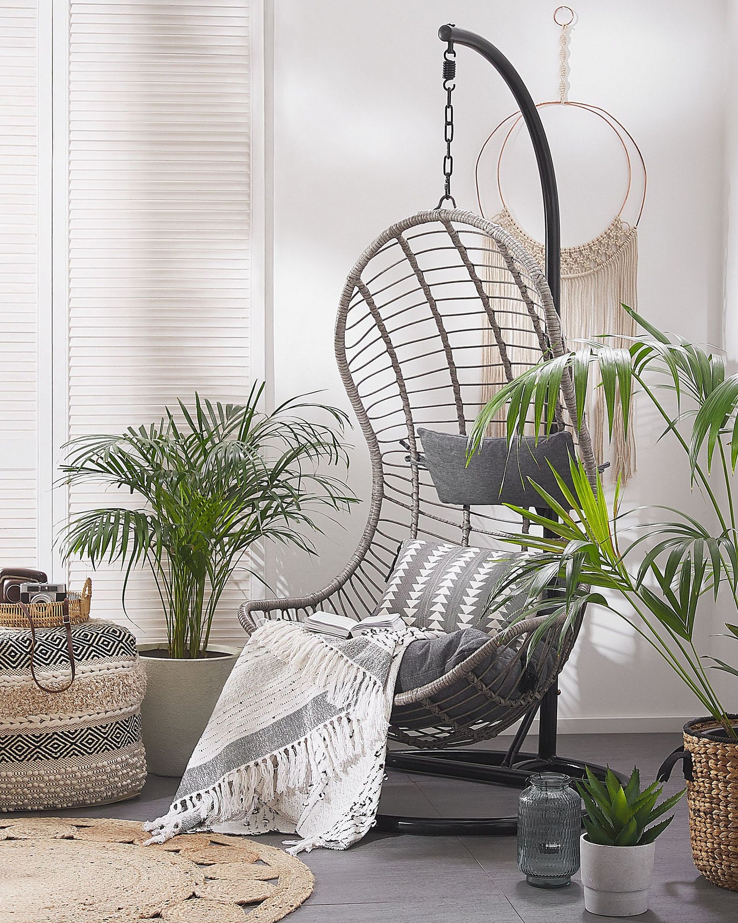 Hanging Chair with Stand PINETO PE Rattan Grey