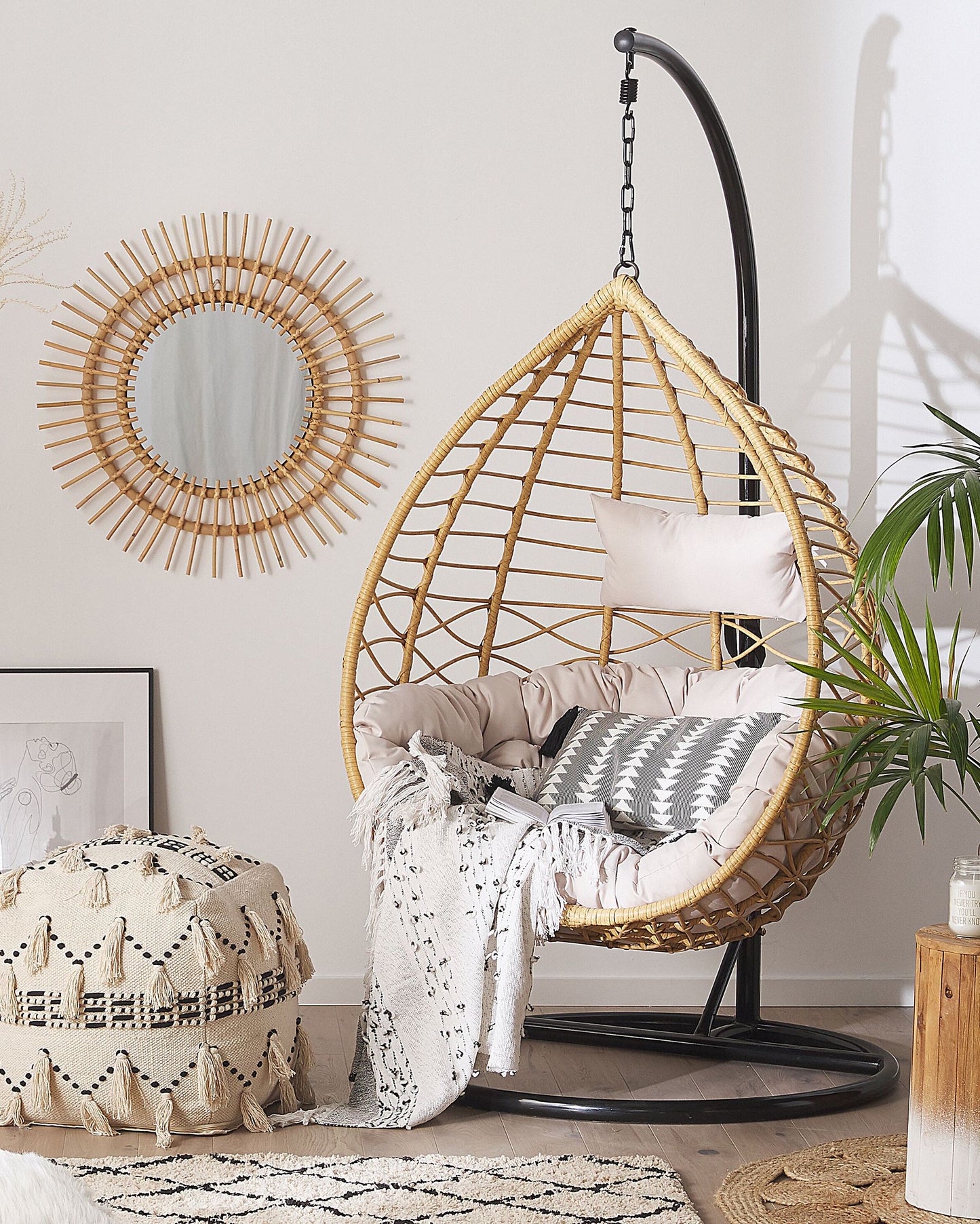 Hanging Chair with Stand ARSITA PE Rattan Natural
