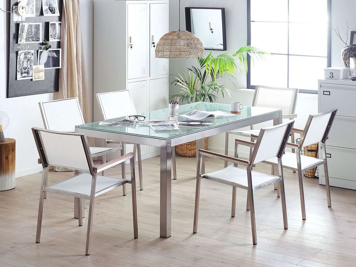 Garden Dining Set 6 Seater GROSSETO Cracked Glass Transparent/ White