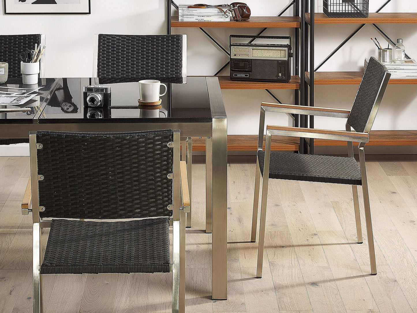 Garden Dining Set 6 Seater GROSSETO Triple Plate Basalt Flamed Black