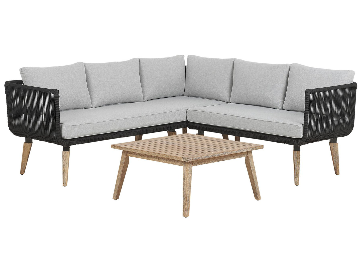 Garden Corner Sofa with Table 5 Seater ALCAMO Left Hand Acacia Wood Black