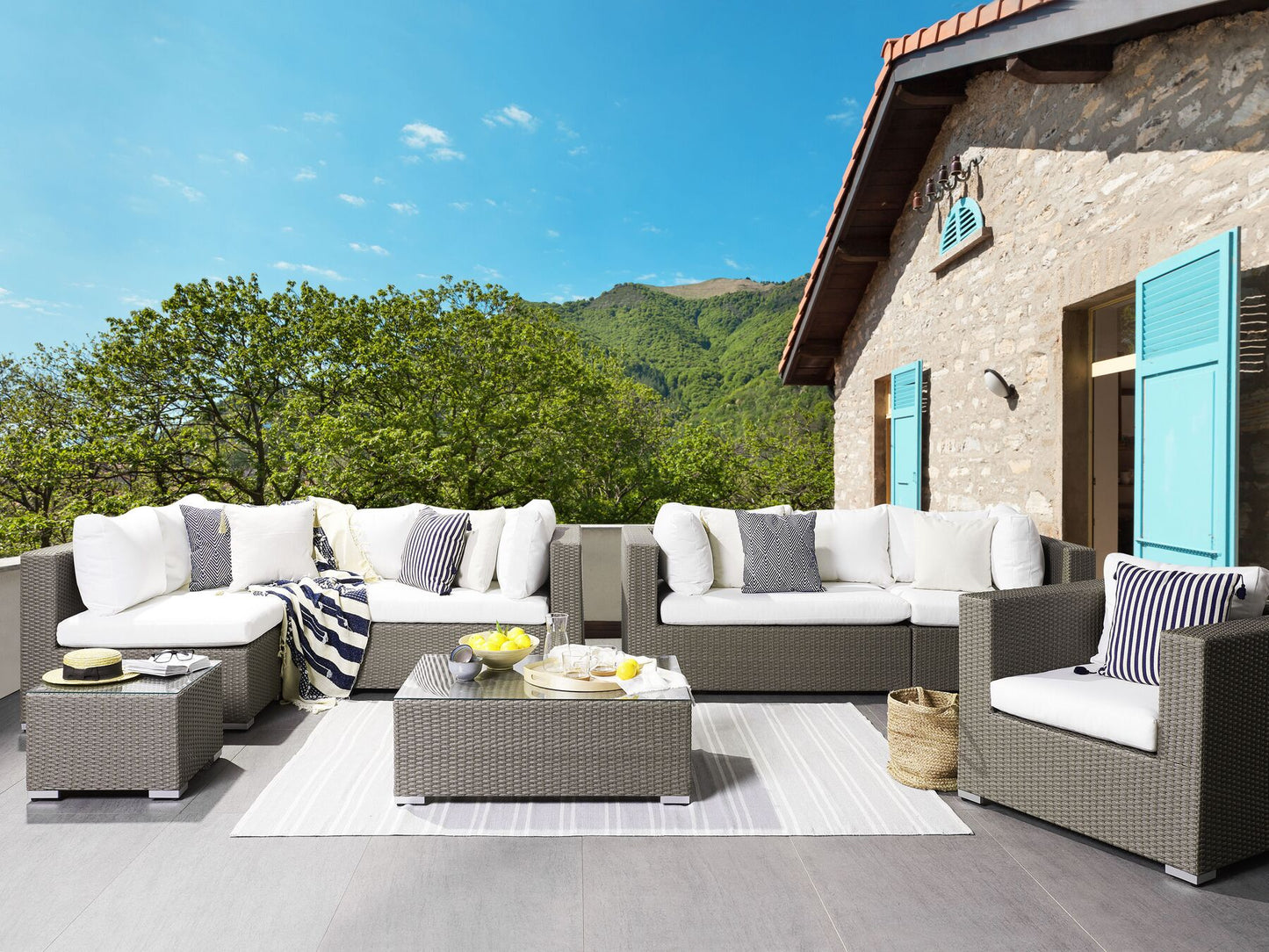 Garden Lounge Set with Table 8 Seater MAESTRO Modular PE Rattan Taupe