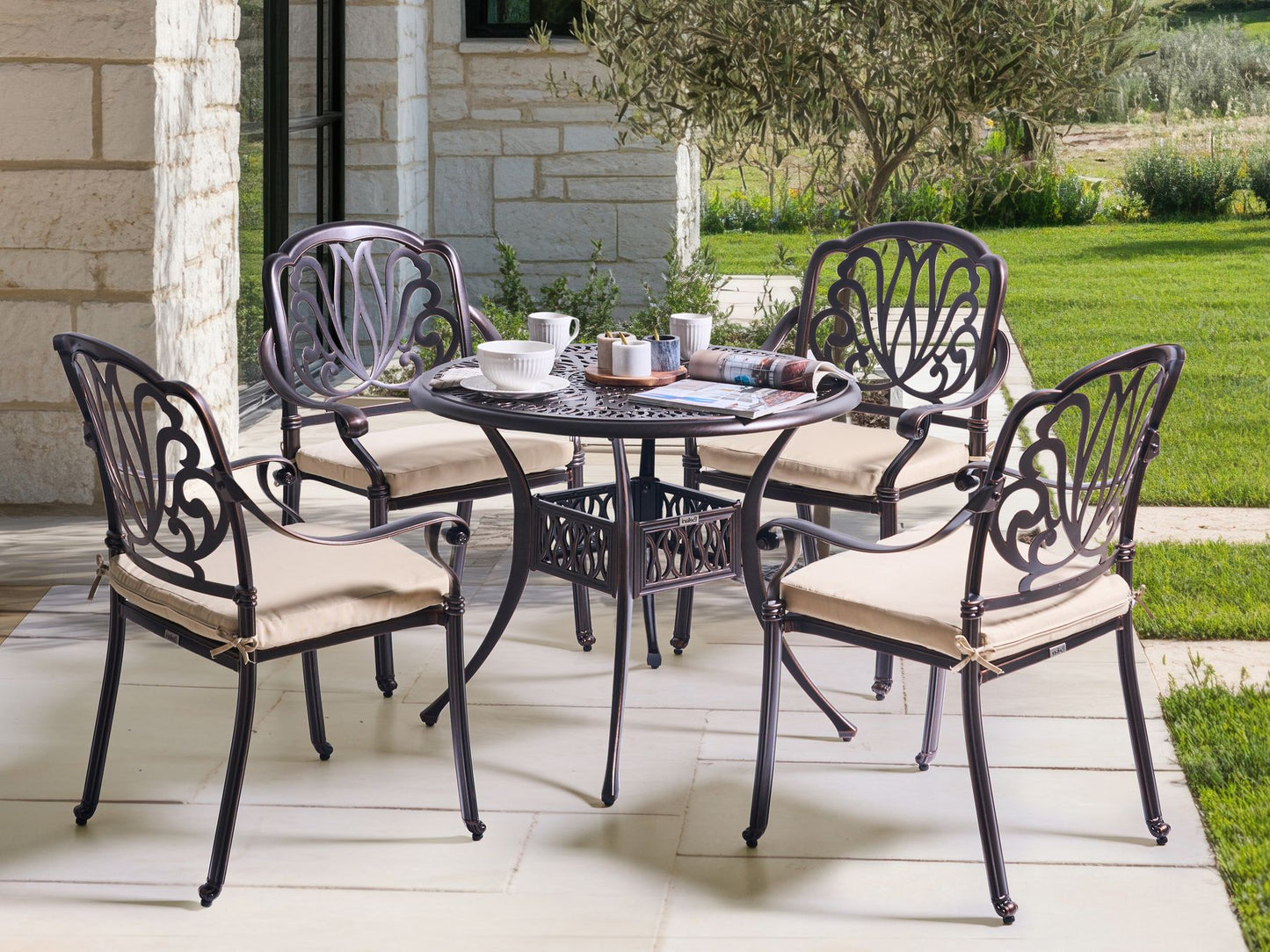 Garden Dining Set 4 Seater ANCONA with Cushions Metal Dark Brown