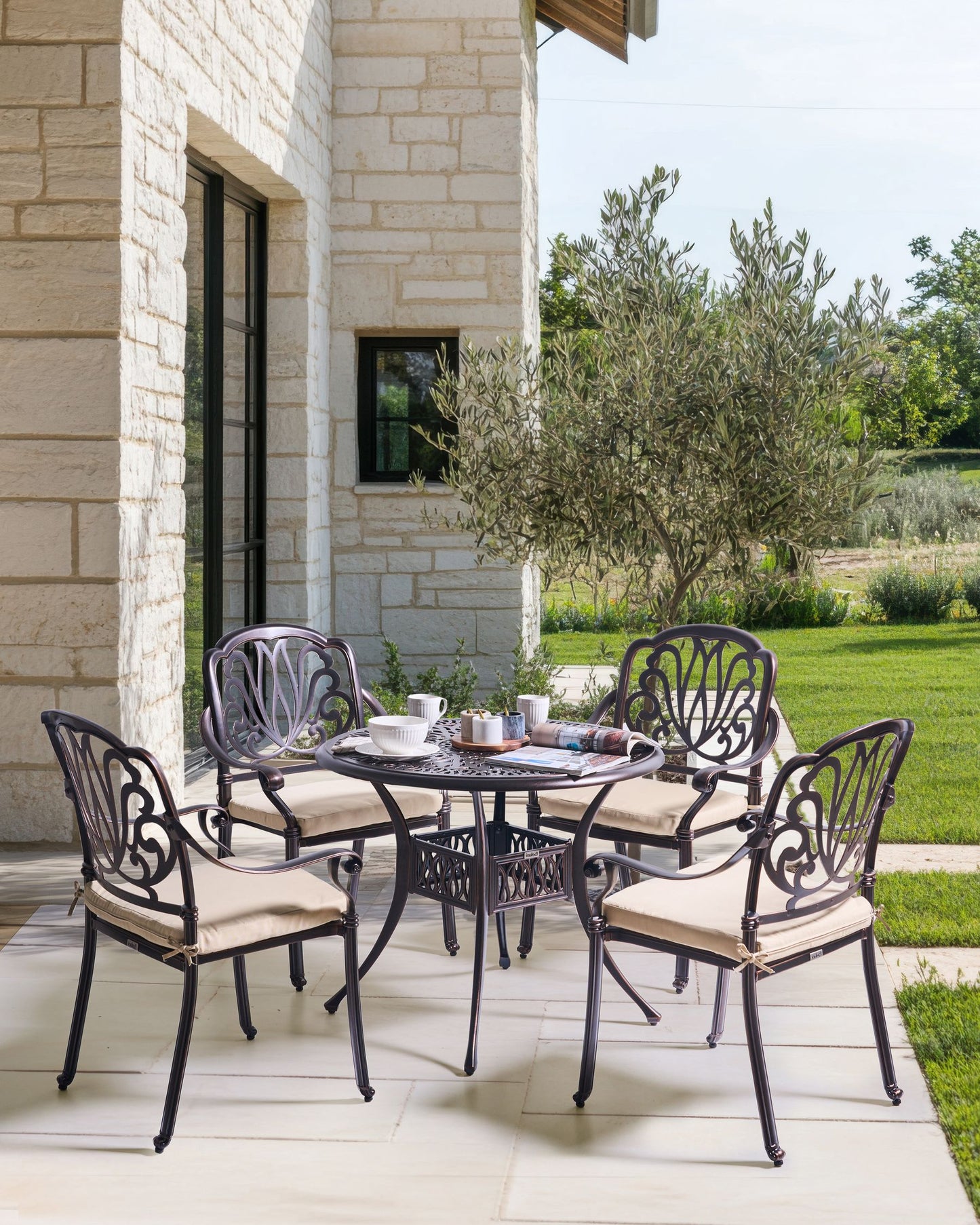 Set of 4 Garden Chairs with Cushions ANCONA Metal Dark Brown