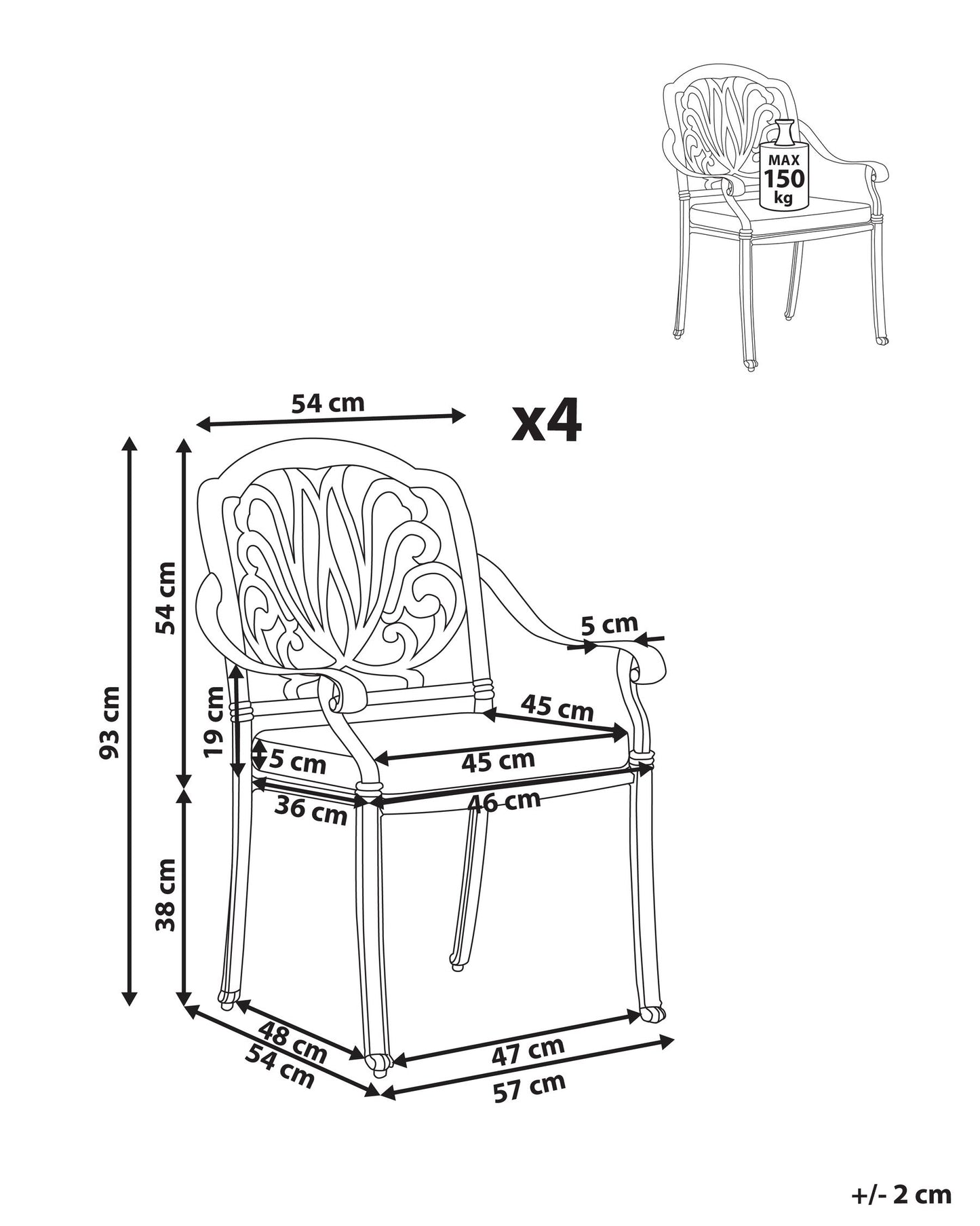 Set of 4 Garden Chairs with Cushions ANCONA Metal Dark Brown