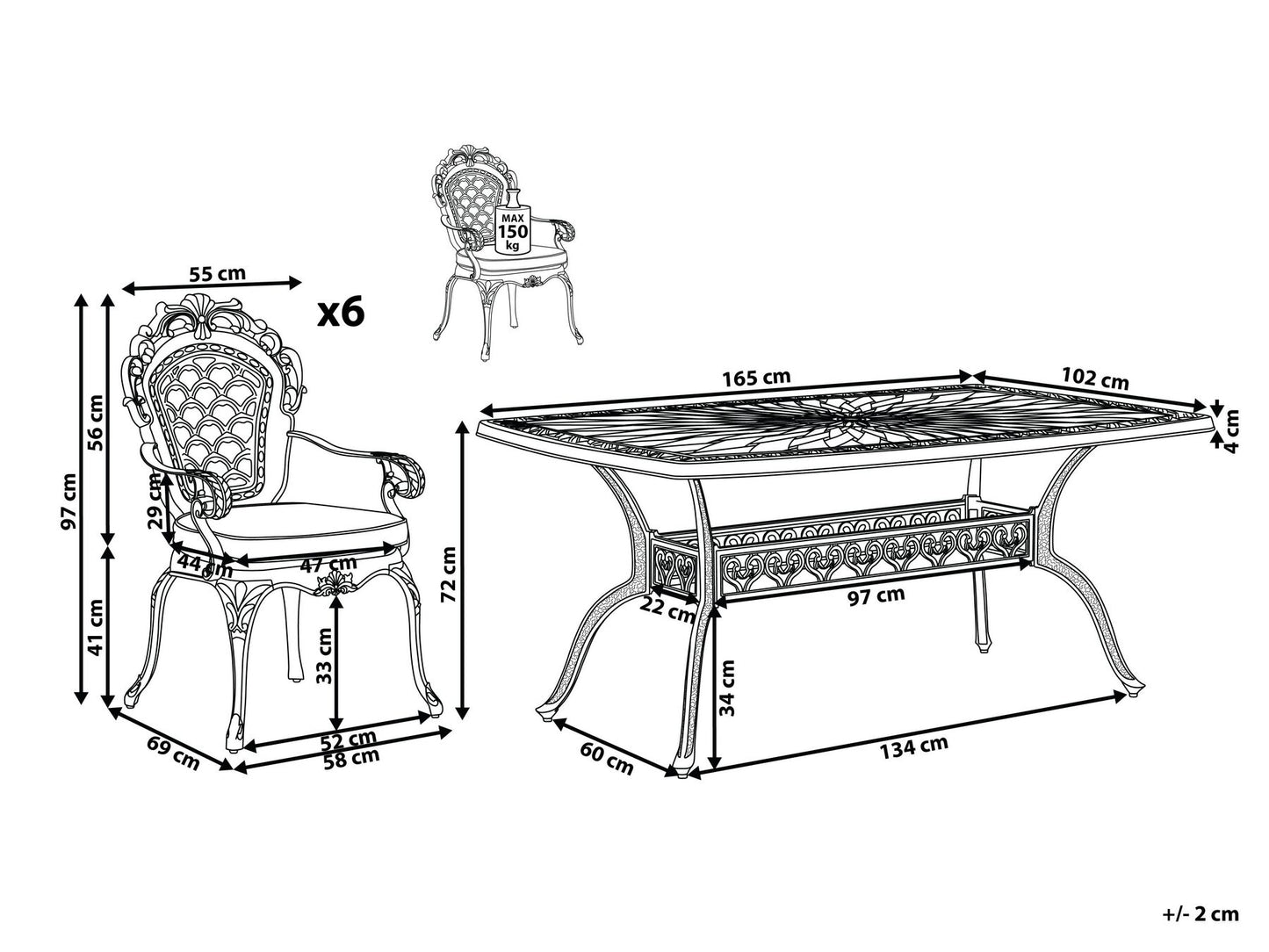 Garden Dining Set 6 Seater LIZZANO with Cushions Metal Dark Brown