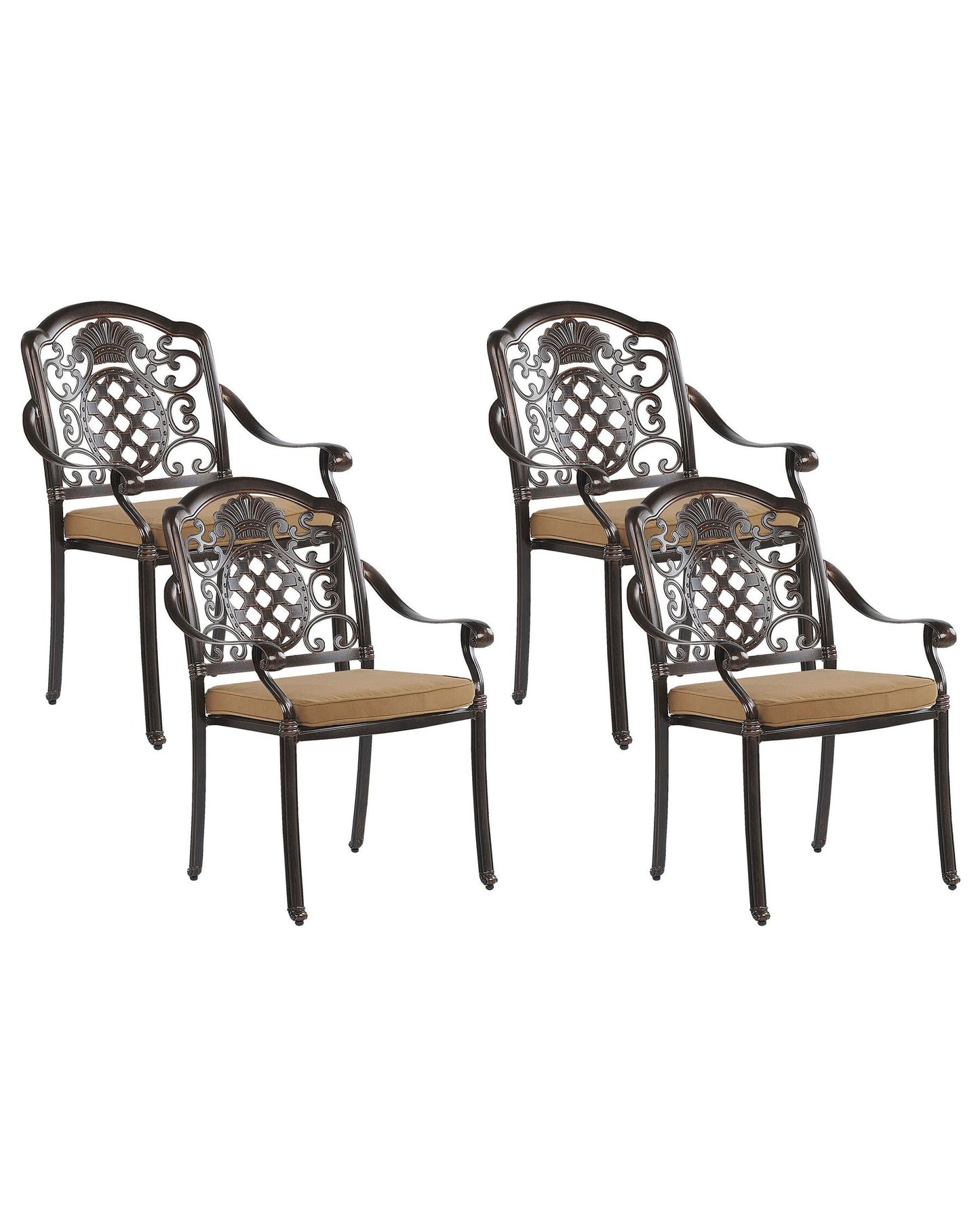 Set of 4 Garden Chairs with Cushions SALENTO Metal Dark Brown