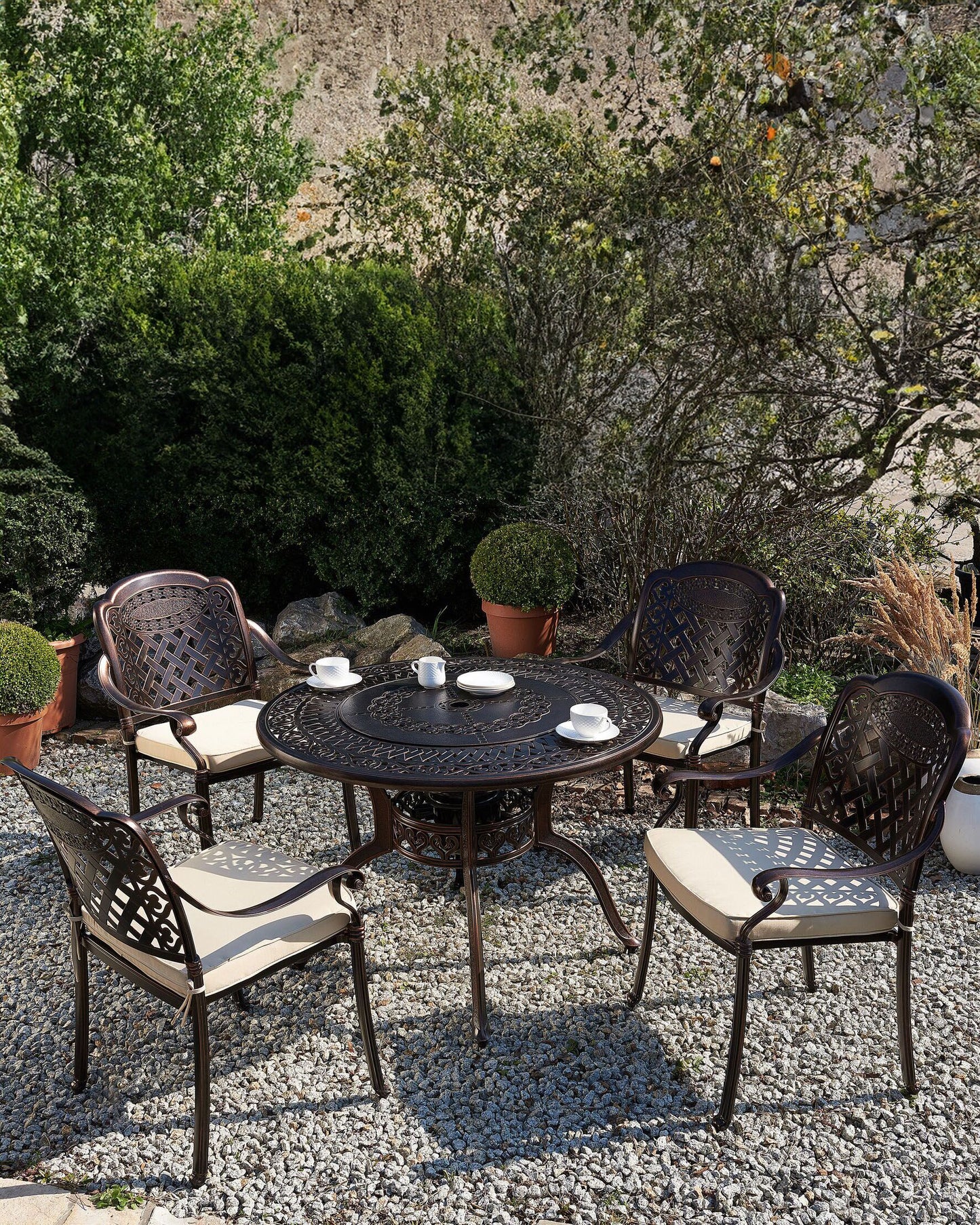 Set of 4 Garden Chairs with Cushions MANFRIA Metal Dark Brown