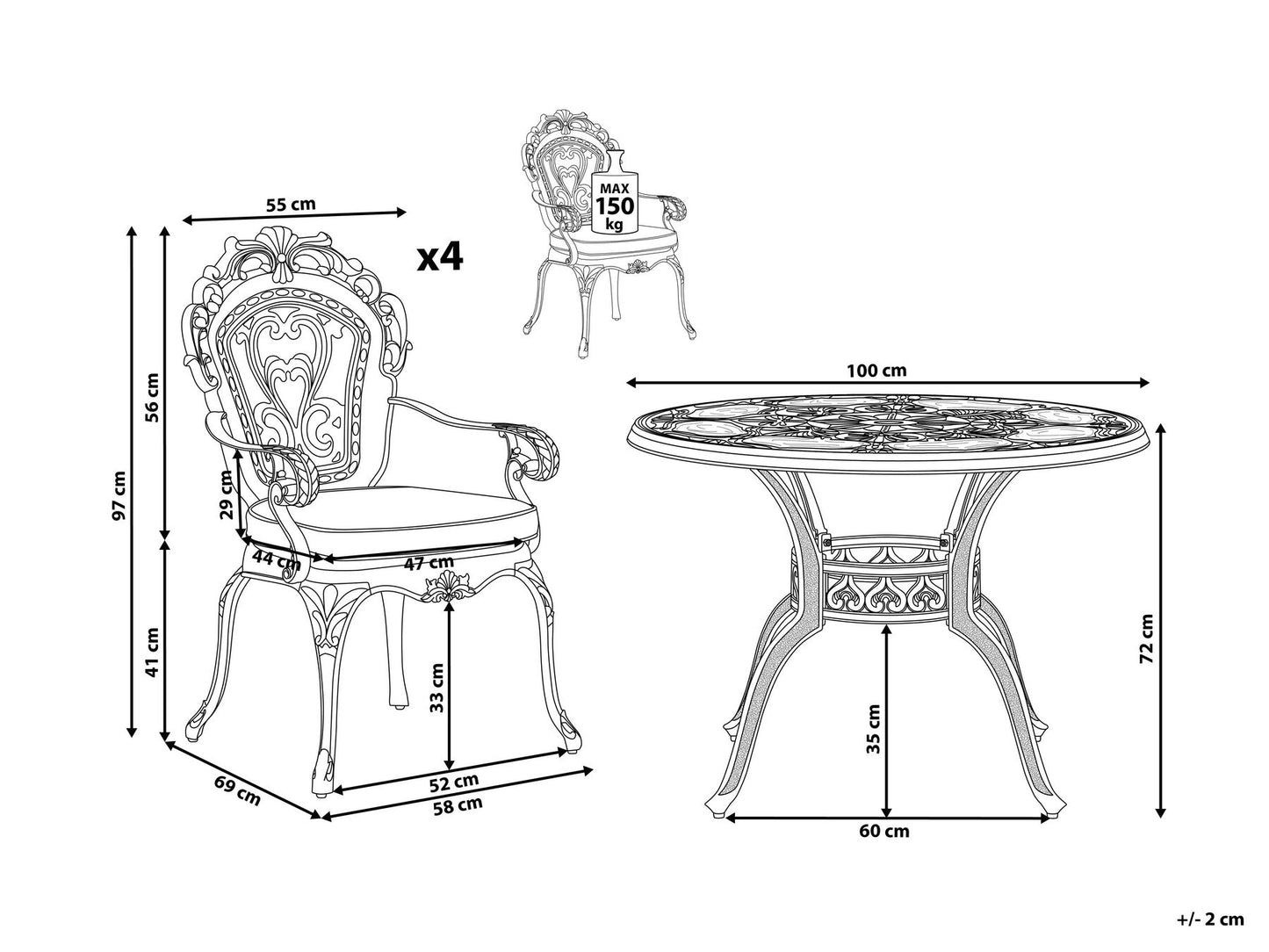 Garden Dining Set 4 Seater SAPRI with Cushions Metal Dark Brown