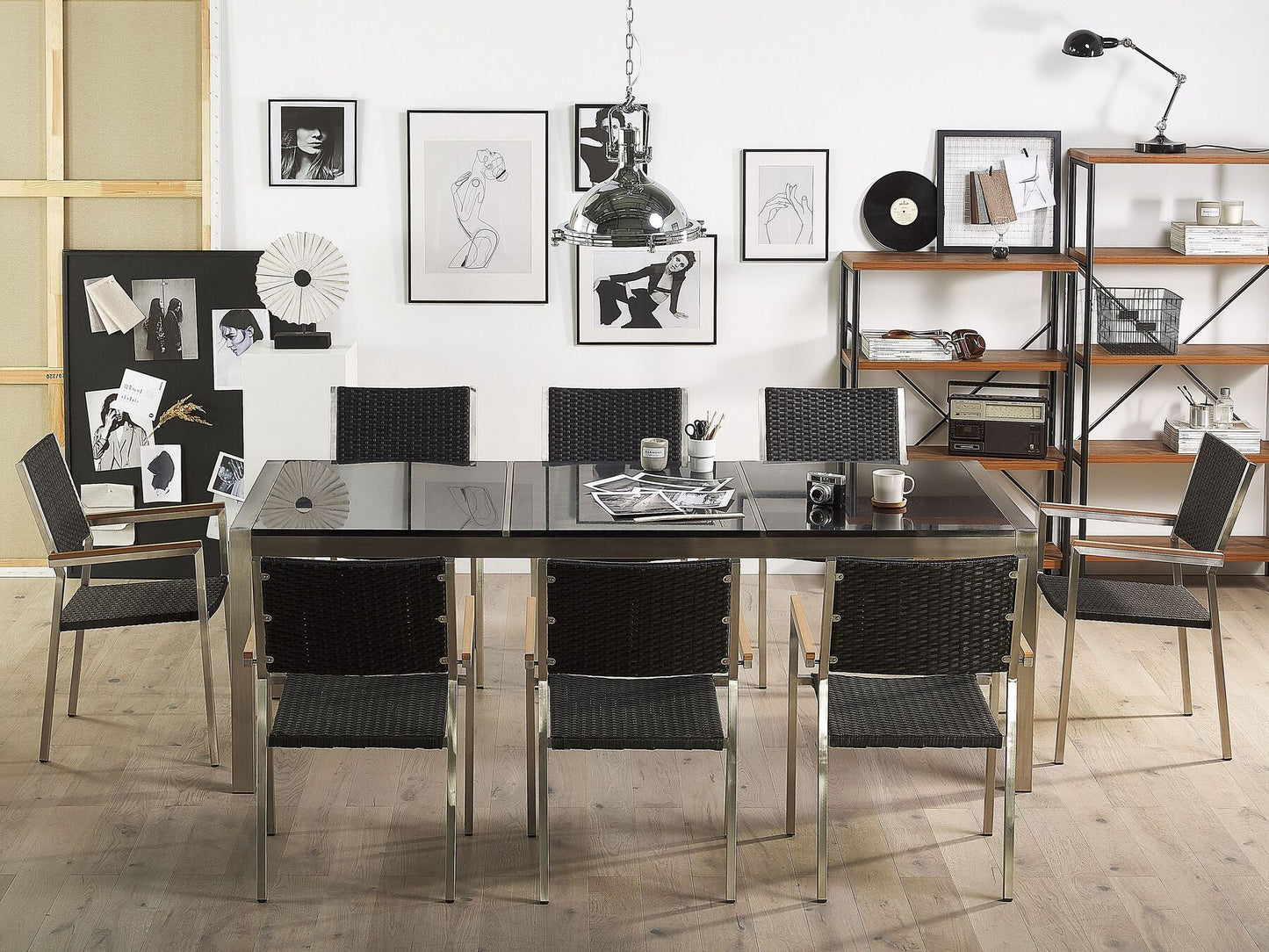 Garden Dining Set 8 Seater GROSSETO Triple Plate Granite Polished Black