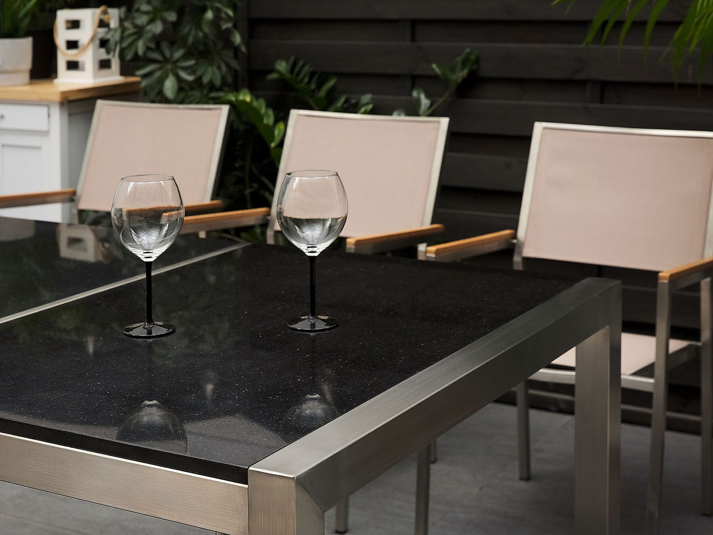 Garden Dining Set 8 Seater GROSSETO Triple Plate Granite Polished Black/ Beige