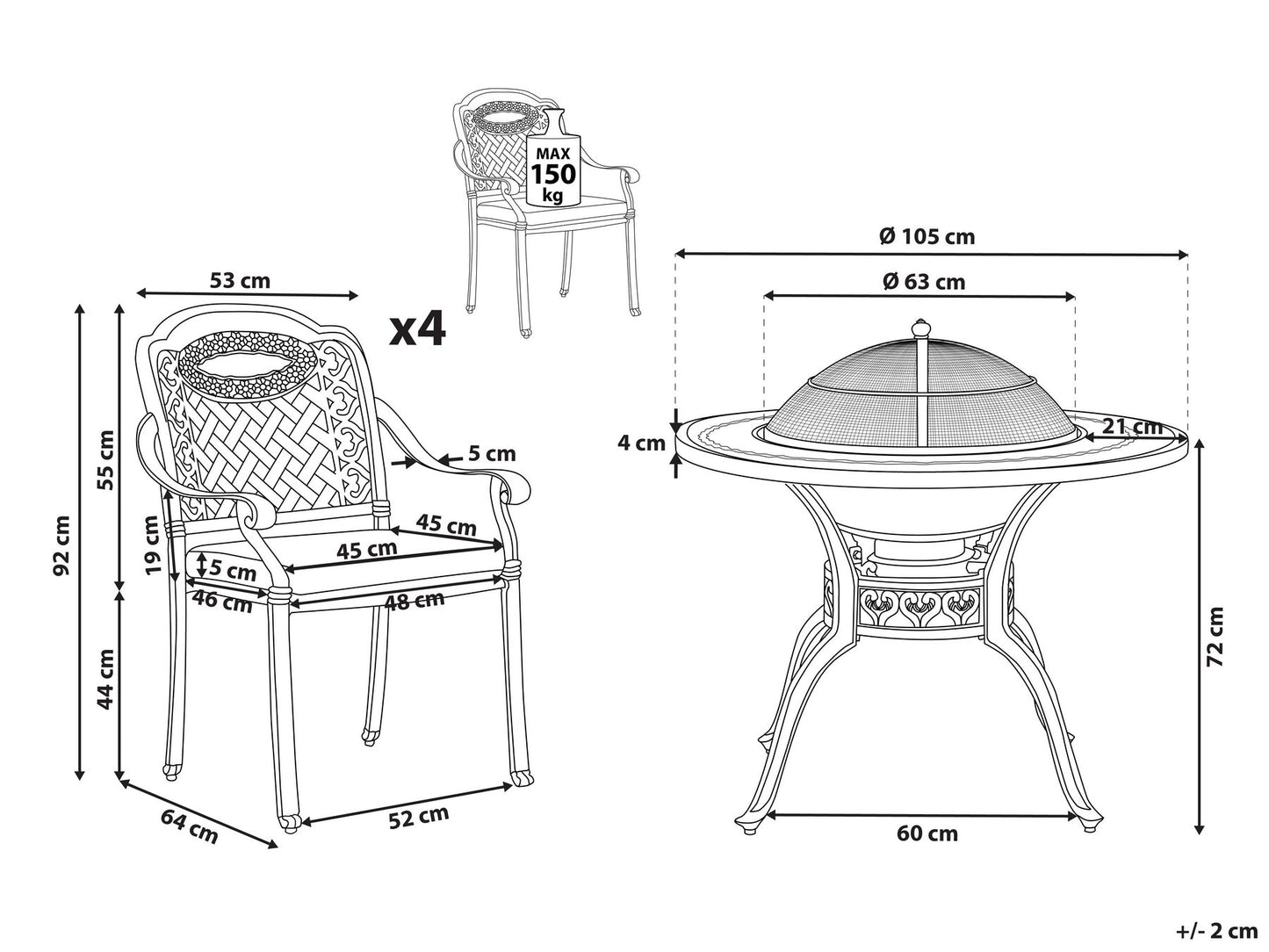 Garden Dining Set 4 Seater MANFRIA with Cushions Metal Dark Brown