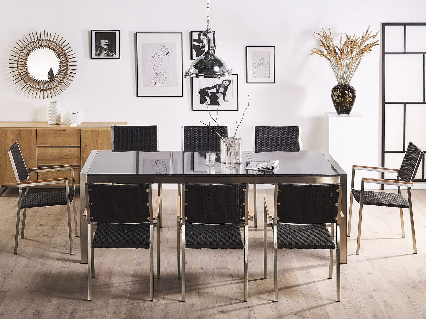 Garden Dining Set 8 Seater GROSSETO Triple Plate Granite Polished Grey/ Black