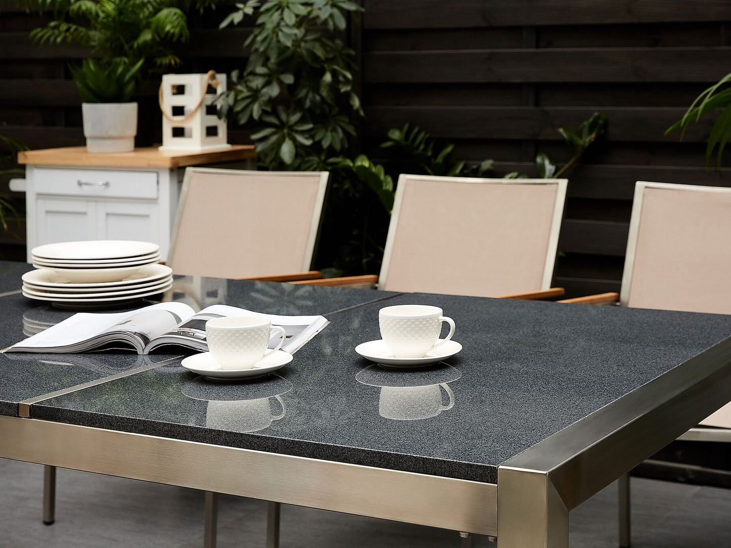 Garden Dining Set 8 Seater GROSSETO Triple Plate Granite Polished Grey/ Beige