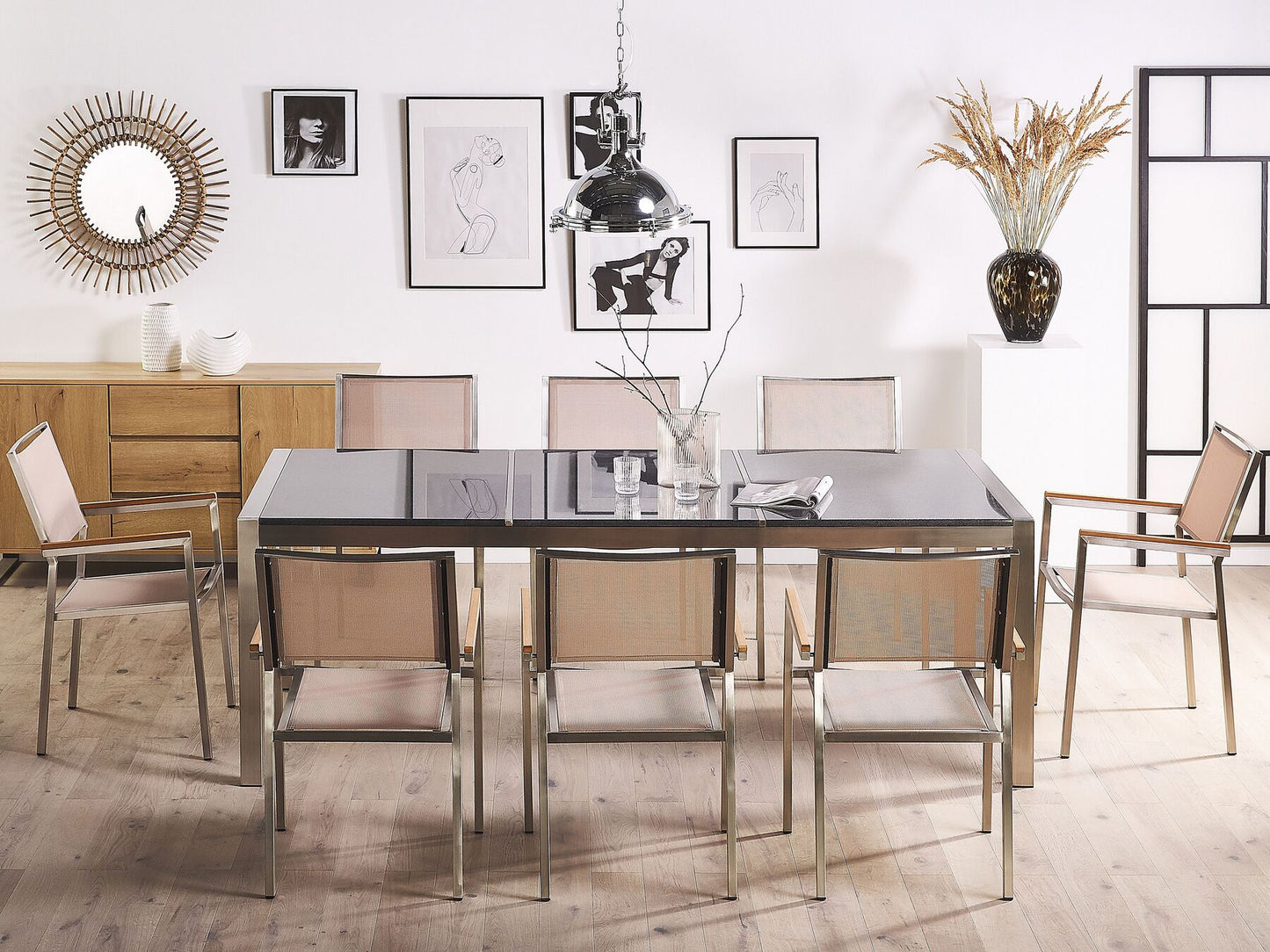 Garden Dining Set 8 Seater GROSSETO Triple Plate Granite Polished Grey/ Beige