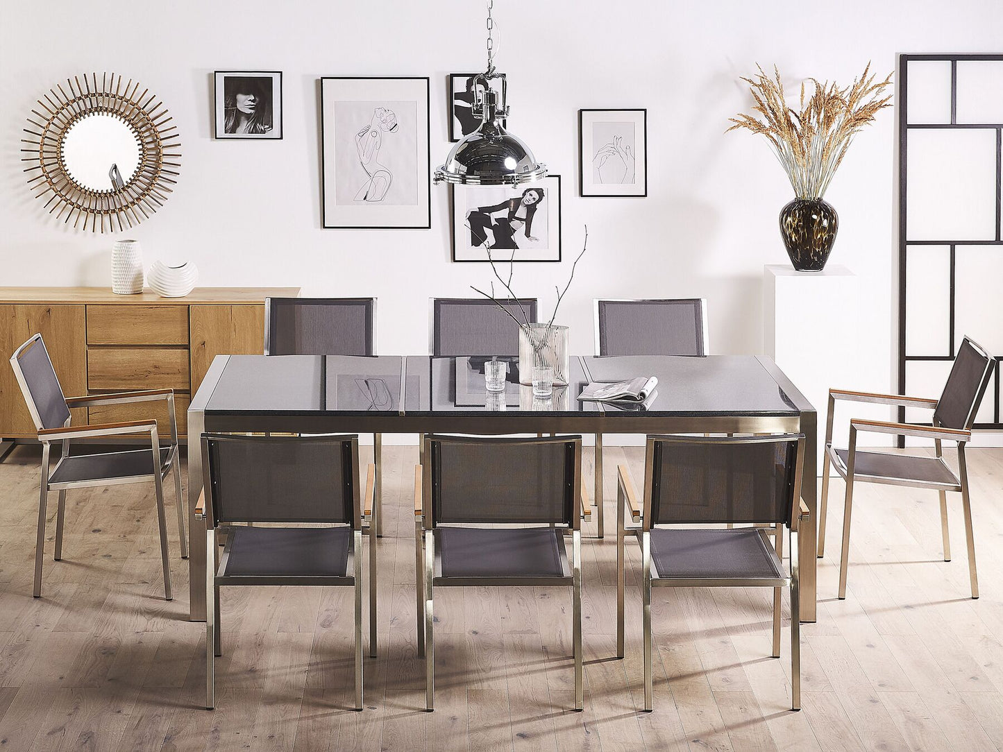 Garden Dining Set 8 Seater GROSSETO Triple Plate Granite Polished Grey