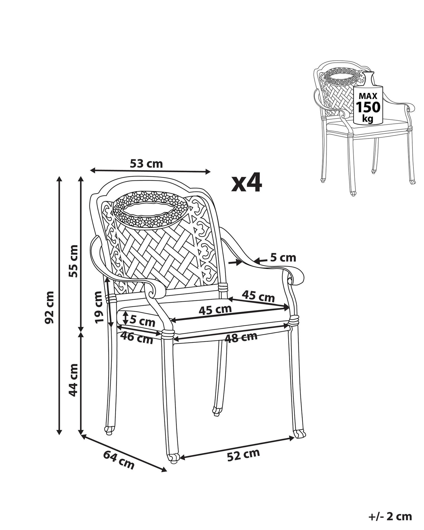Set of 4 Garden Chairs with Cushions MANFRIA Metal Dark Brown