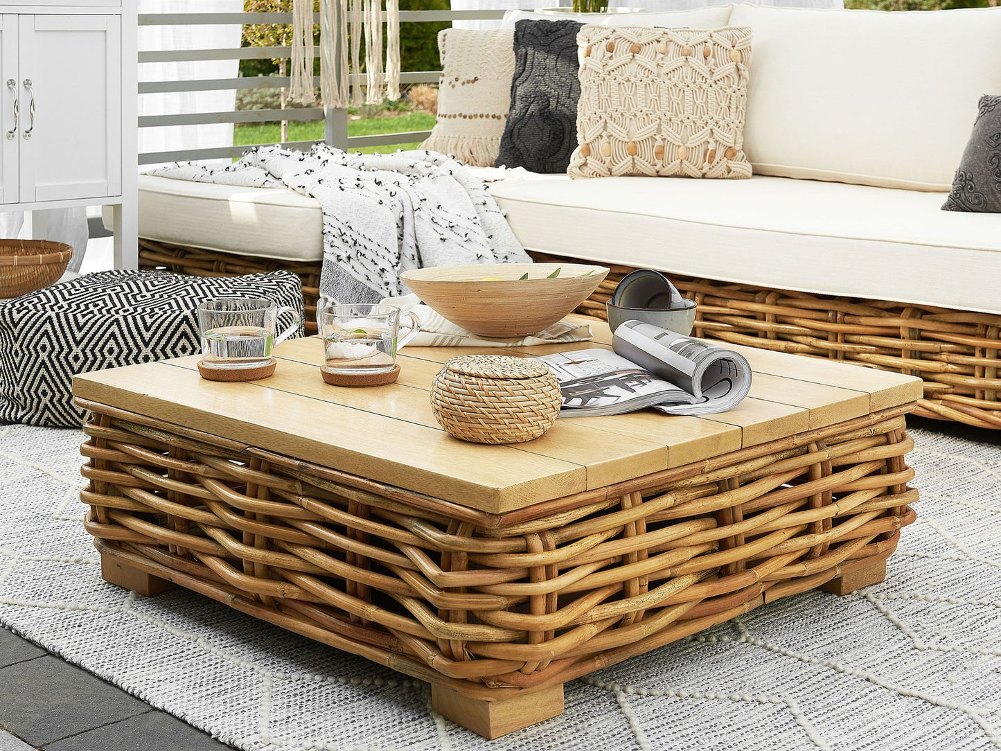 Garden Lounge Set with Table 4 Seater Left Hand Modular Rattan Natural