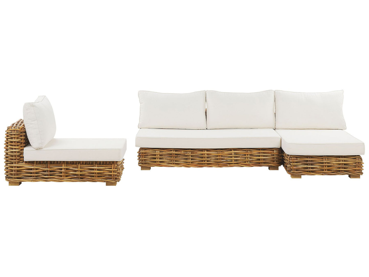 Garden Lounge Set with Table 4 Seater Left Hand Modular Rattan Natural