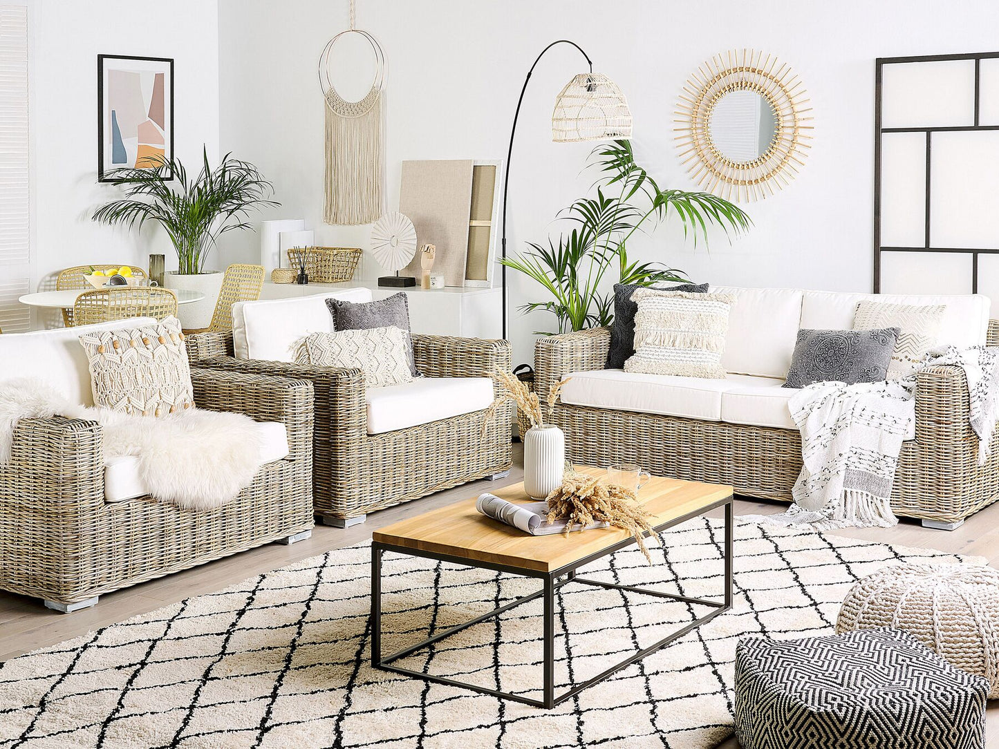 Garden Sofa Set 4 Seater ARDEA Rattan Light Brown