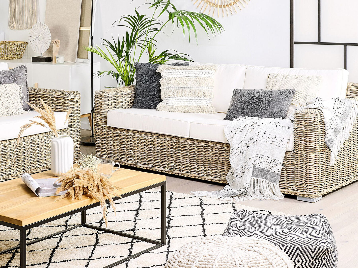 Garden Sofa Set 4 Seater ARDEA Rattan Light Brown