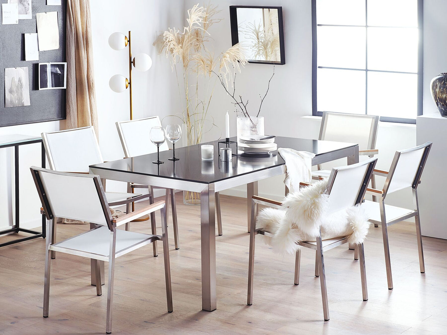 Garden Dining Set 6 Seater GROSSETO Granite Polished Black/ White