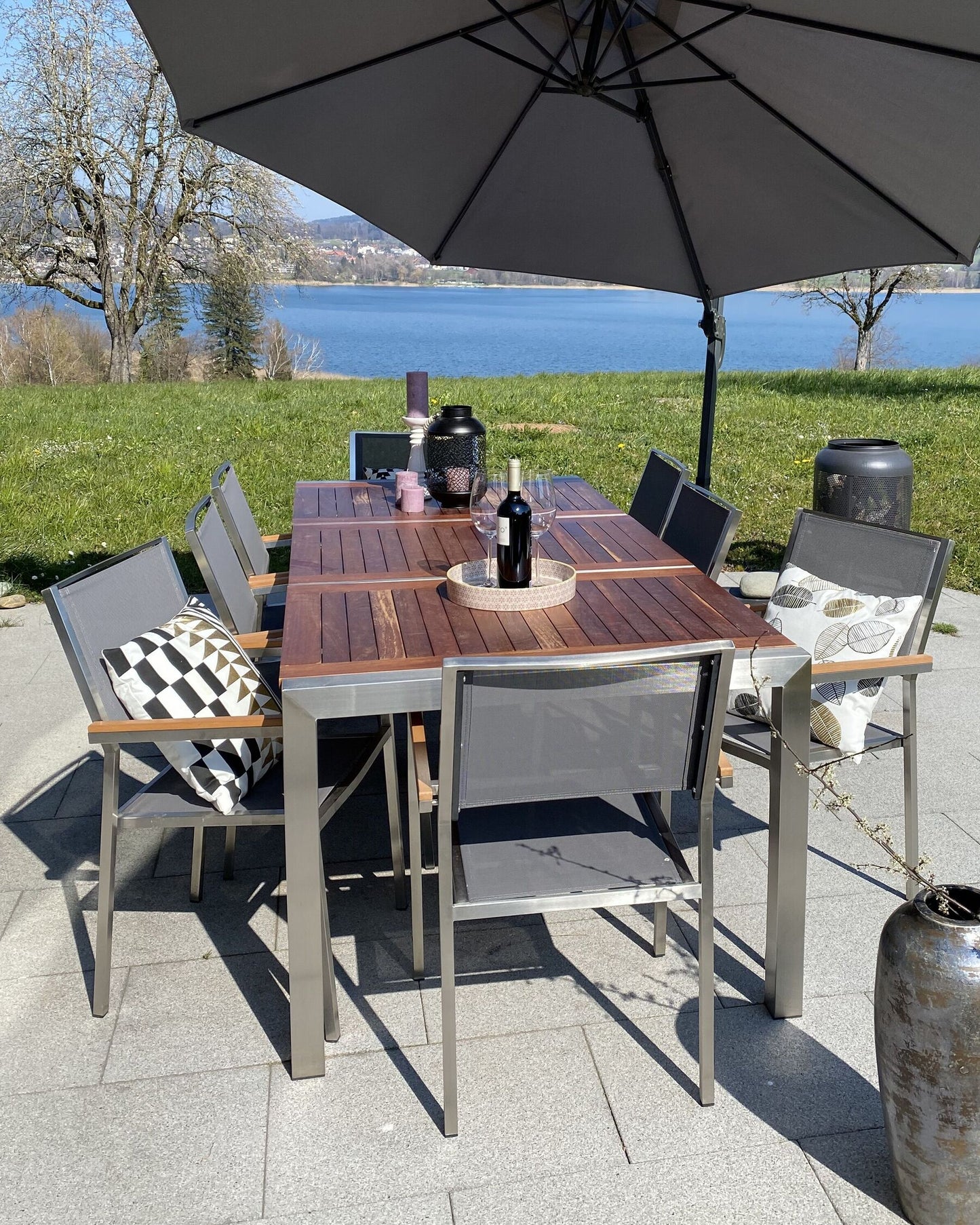 Set of 6 Garden Chairs GROSSETO Stainless Steel Grey