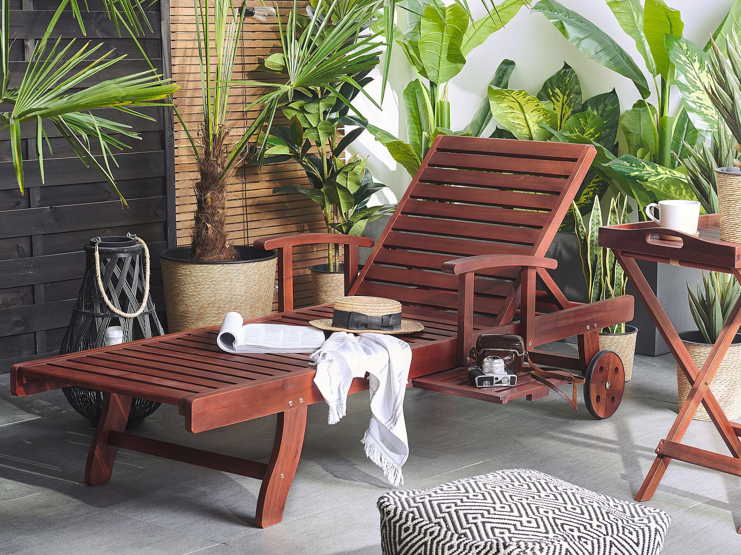 Sun Lounger TOSCANA Reclining Acacia Wood Dark Brown