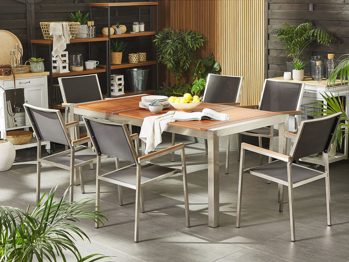 Garden Dining Set 6 Seater GROSSETO Eucalyptus Wood Brown/ Grey