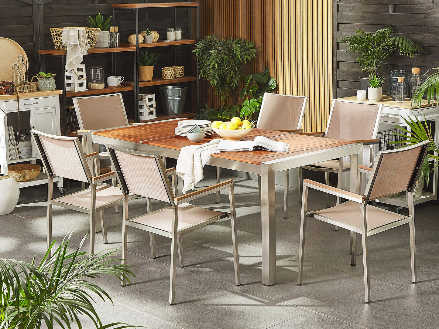 Garden Dining Set 6 Seater GROSSETO Eucalyptus Wood Brown/ Beige
