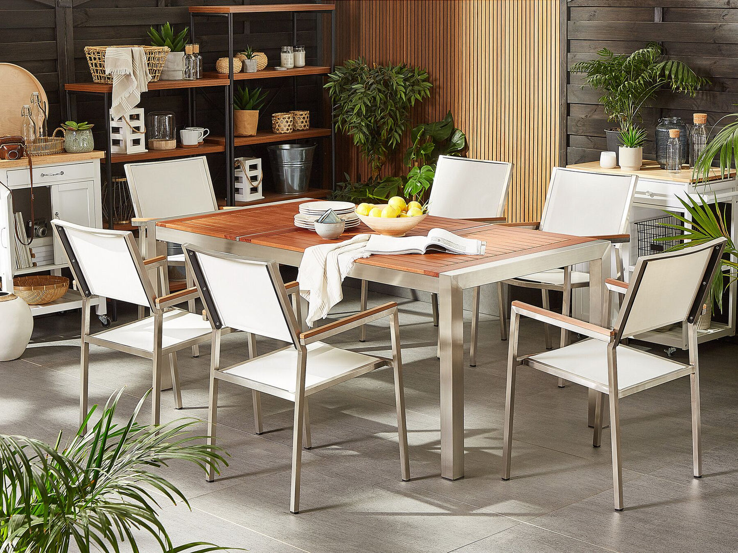 Garden Dining Set 6 Seater GROSSETO Eucalyptus Wood Brown/ White