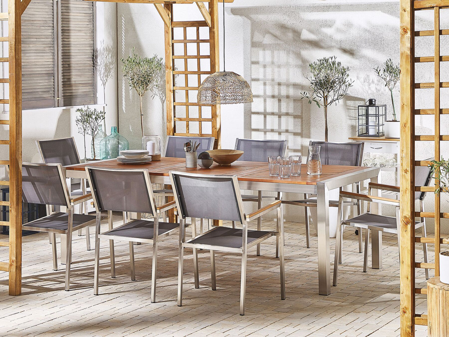 Garden Dining Set 8 Seater GROSSETO Eucalyptus Wood Brown/ Grey