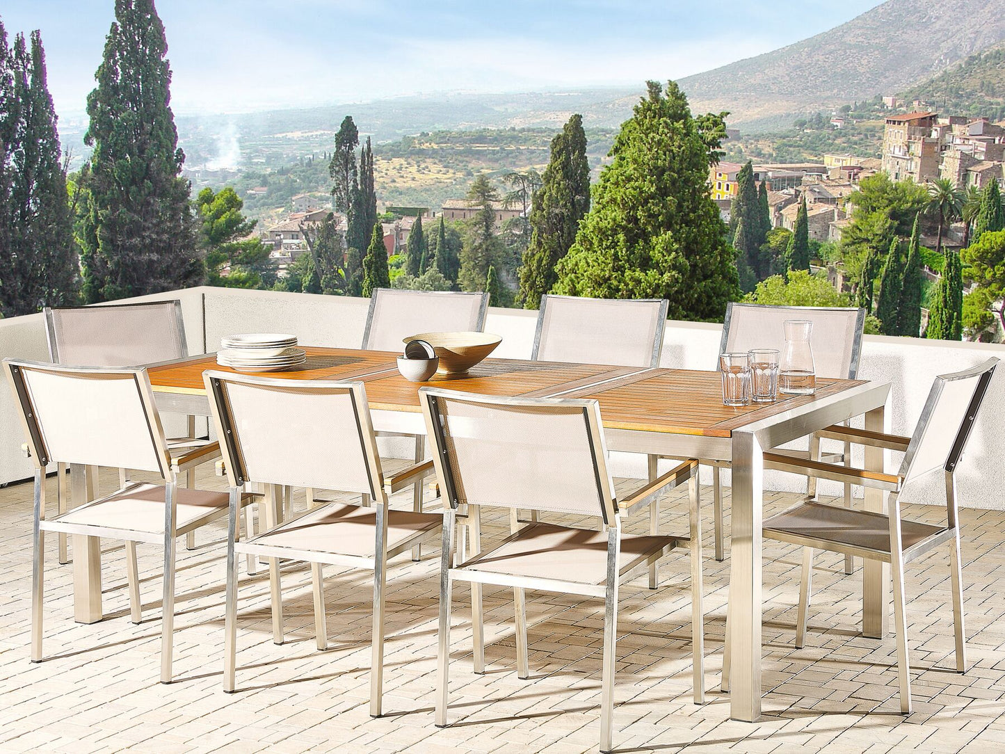 Garden Dining Set 8 Seater GROSSETO Eucalyptus Wood Brown/ Beige