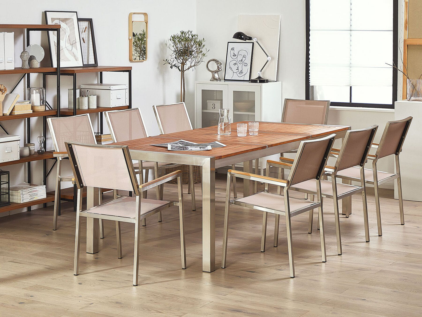 Garden Dining Set 8 Seater GROSSETO Eucalyptus Wood Brown/ Beige