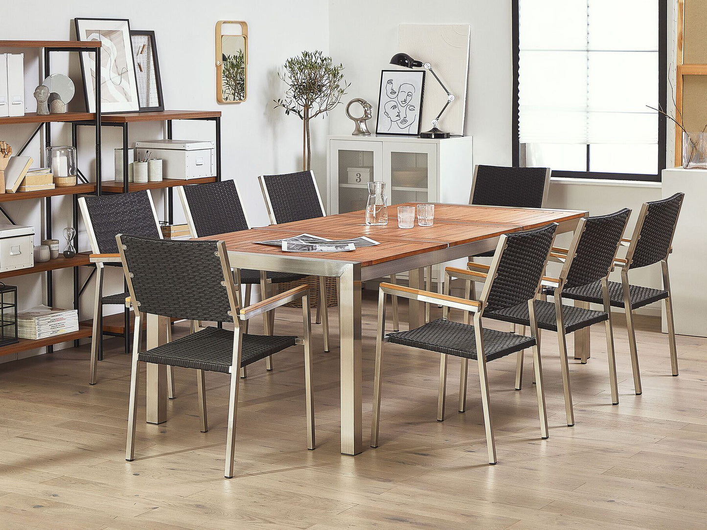 Garden Dining Set 8 Seater GROSSETO Eucalyptus Wood Brown/ Black