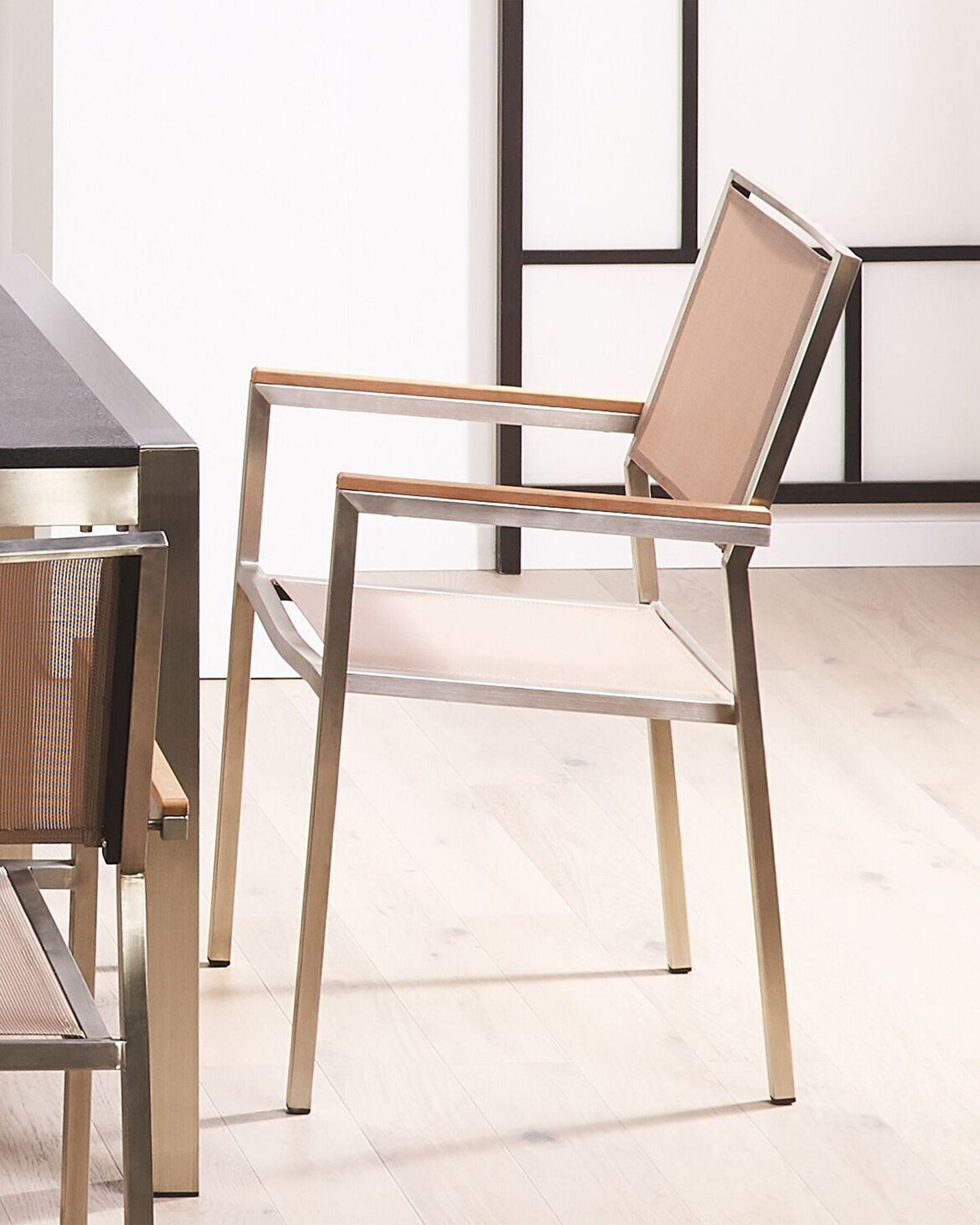 Set of 2 Garden Chairs GROSSETO Stainless Steel Beige