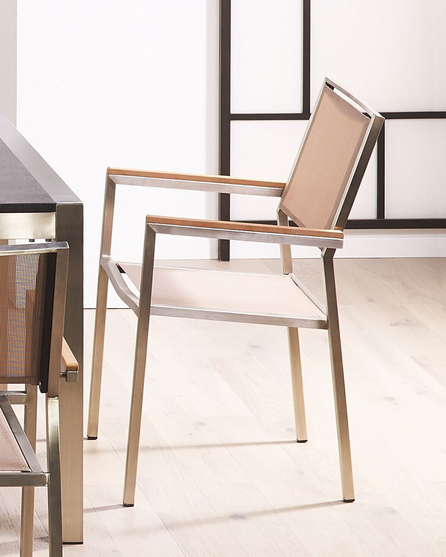 Set of 6 Garden Chairs GROSSETO Stainless Steel Beige