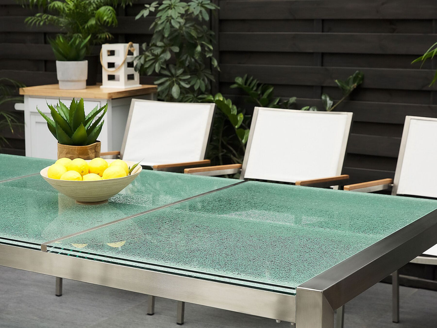 Garden Dining Set 8 Seater GROSSETO Cracked Glass Transparent/ Black