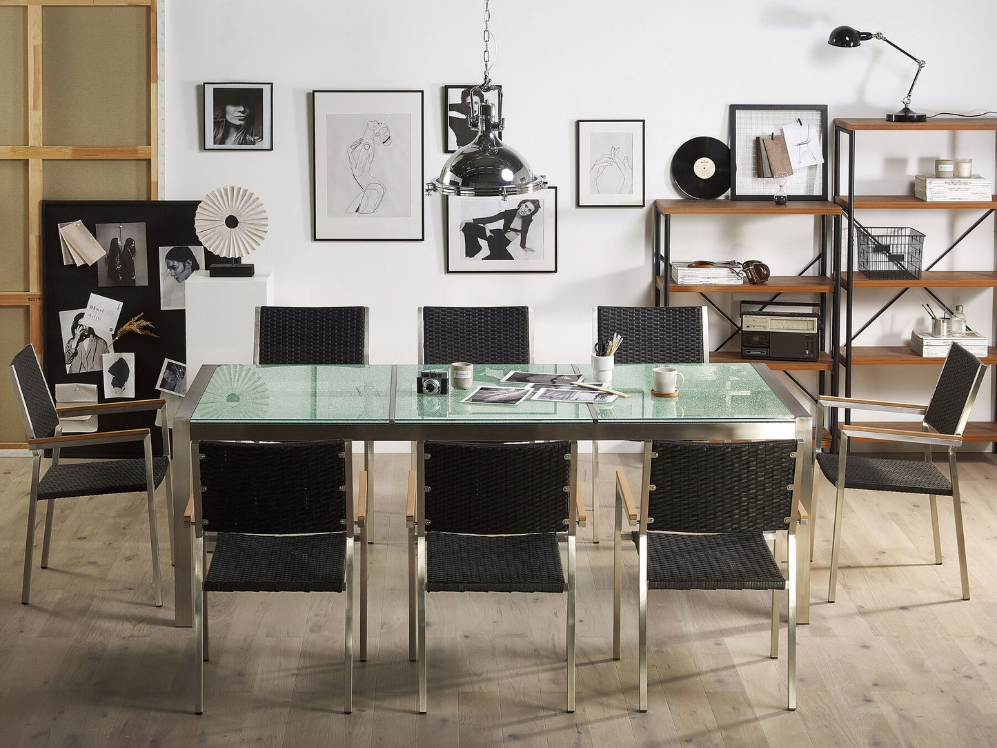Garden Dining Set 8 Seater GROSSETO Cracked Glass Transparent/ Black