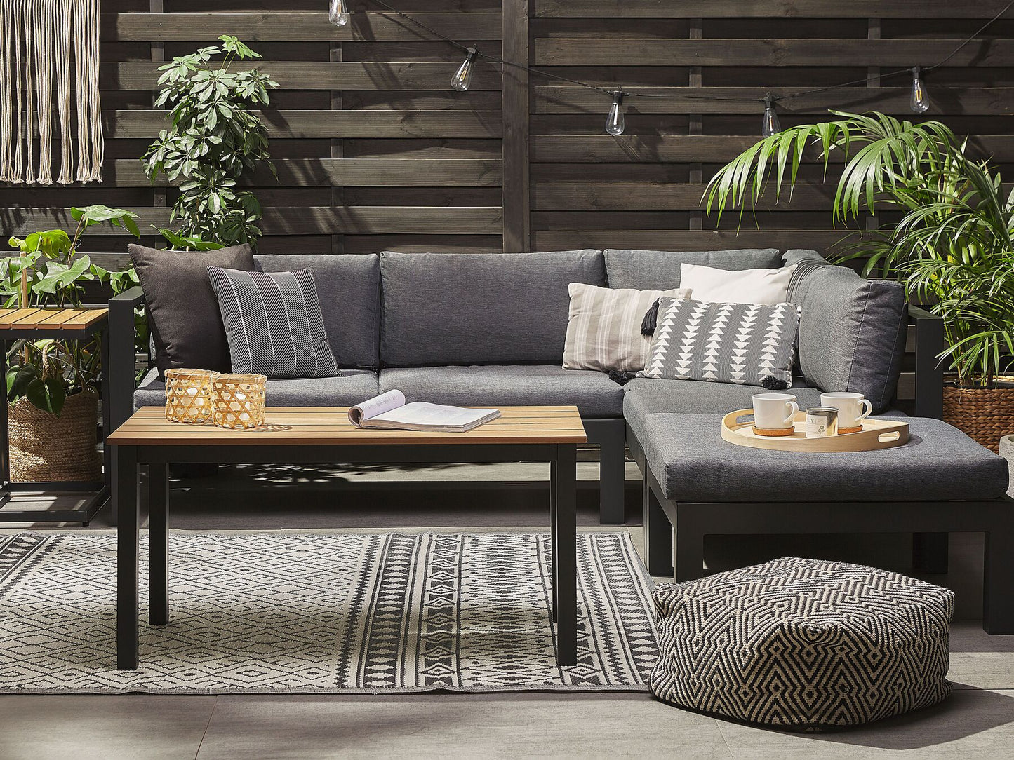 Garden Corner Sofa with Table 5 Seater MESSINA Left Hand Metal Black