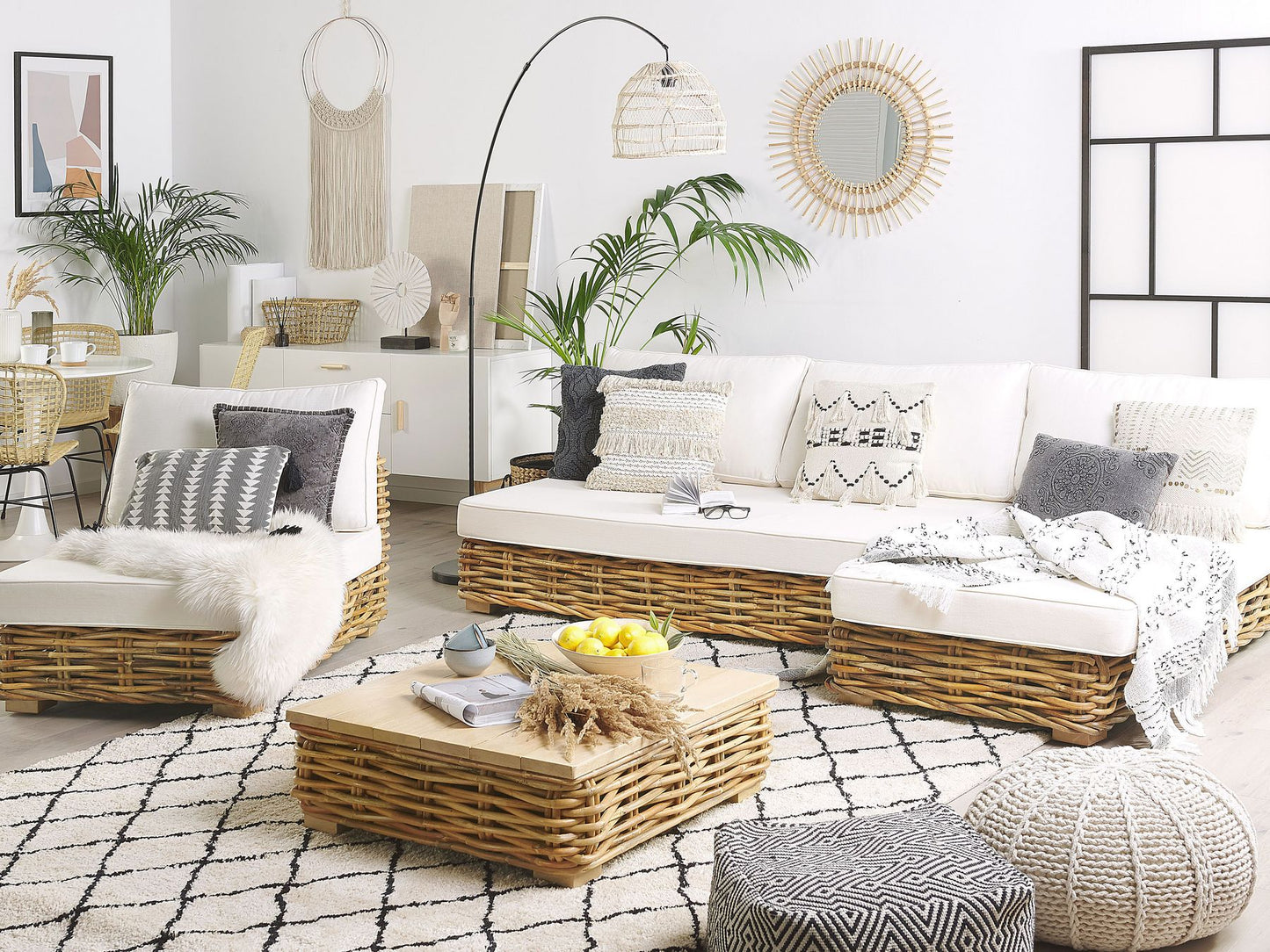 Garden Lounge Set with Table 4 Seater Left Hand Modular Rattan Natural