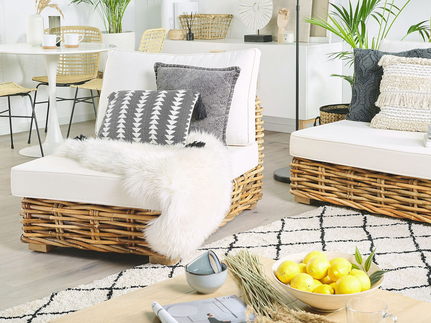 Garden Lounge Set with Table 4 Seater Left Hand Modular Rattan Natural