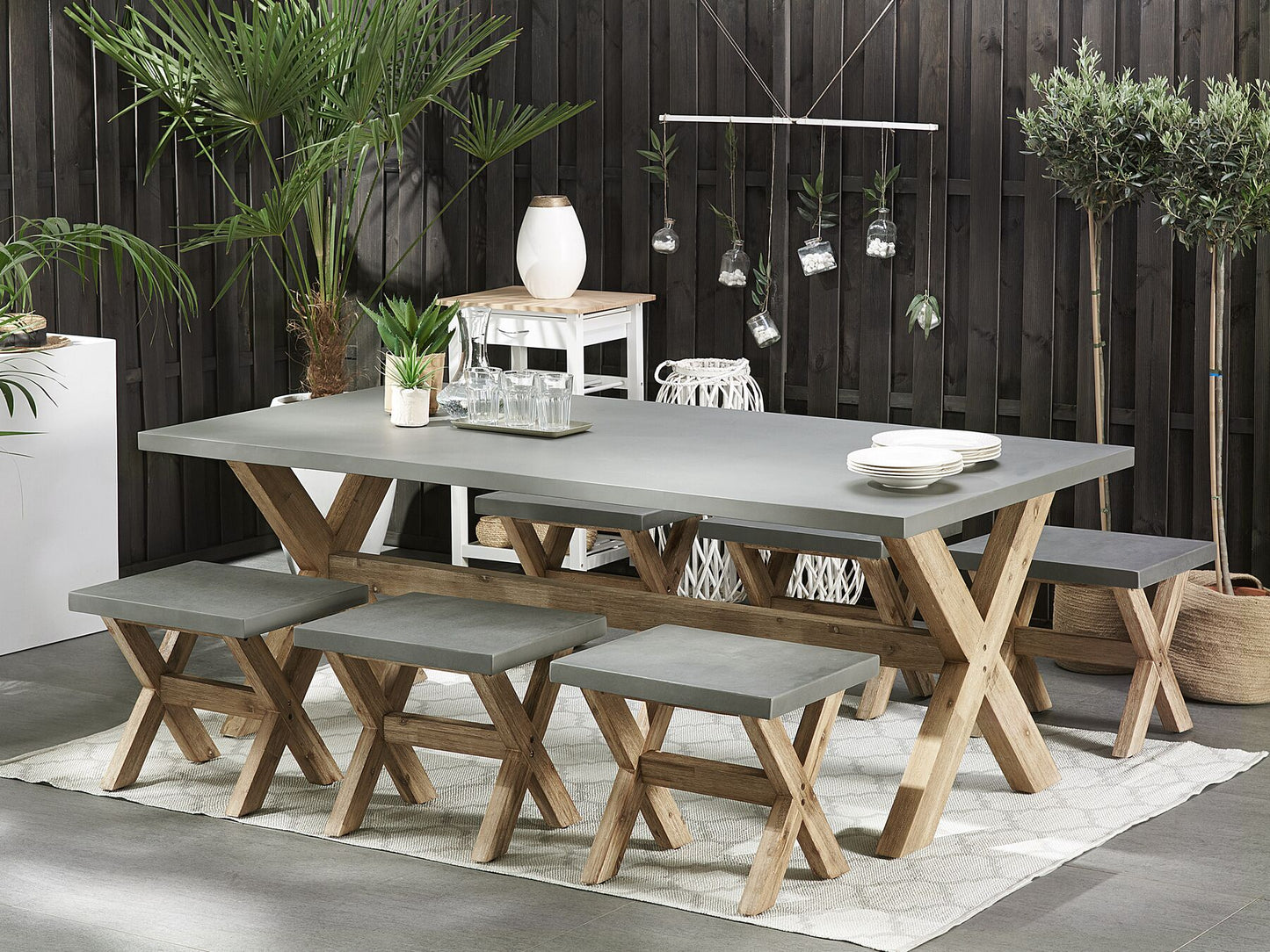 Garden Dining Set with Stools 6 Seater OLBIA Concrete Grey