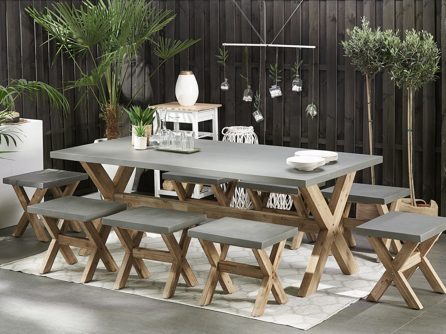 Garden Dining Set with Stools 8 Seater OLBIA Concrete Grey