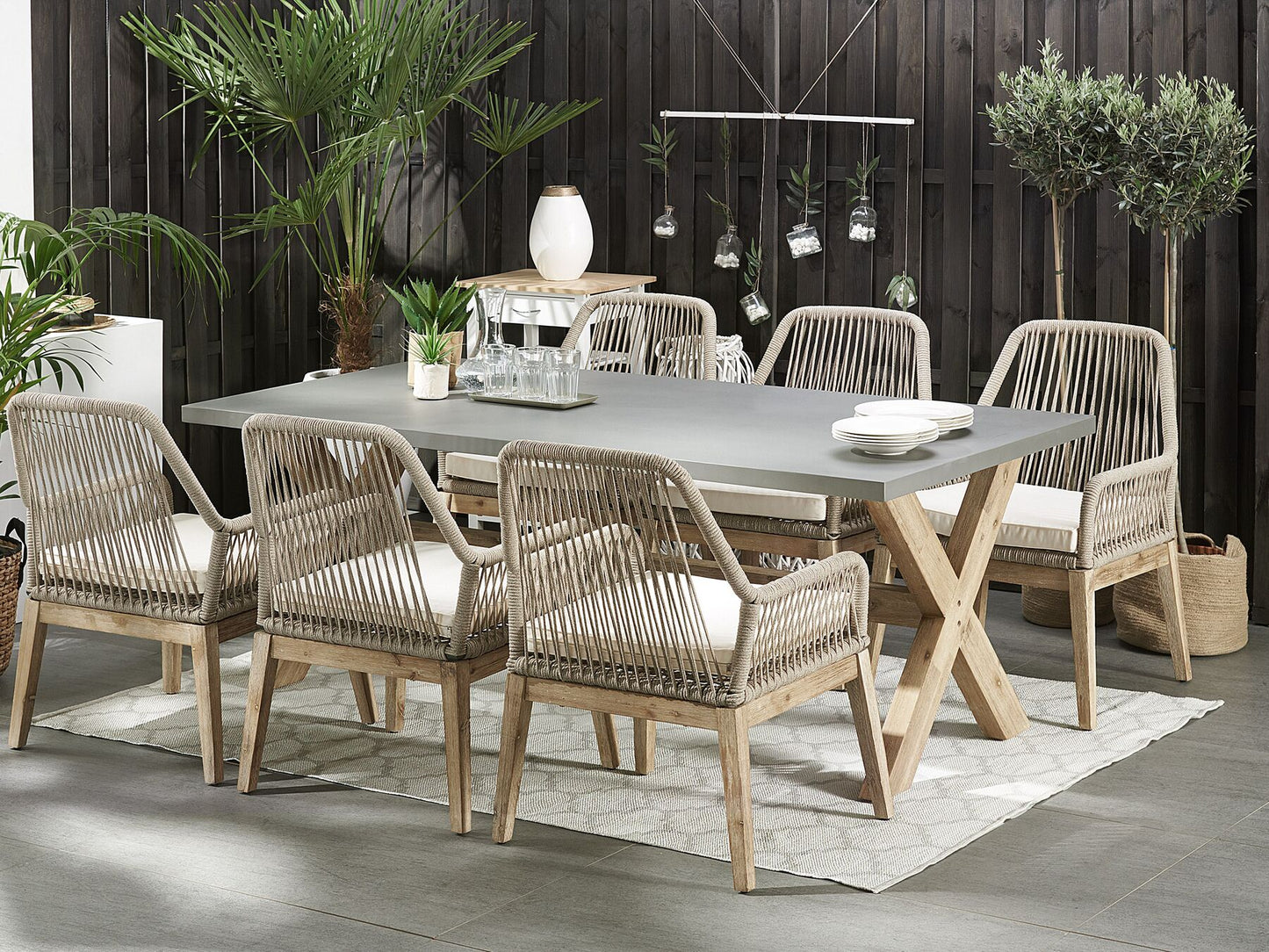garden dining set 6 seater olbia with cushions concrete beige