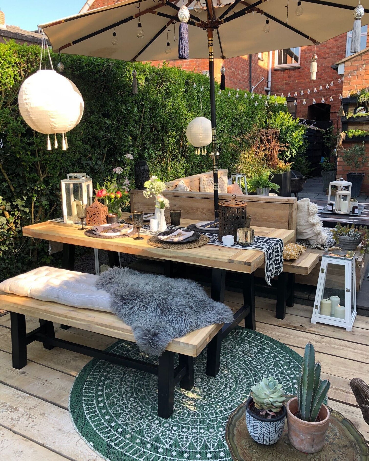 Garden Dining Set 6 Seater SCANIA Acacia Wood Black
