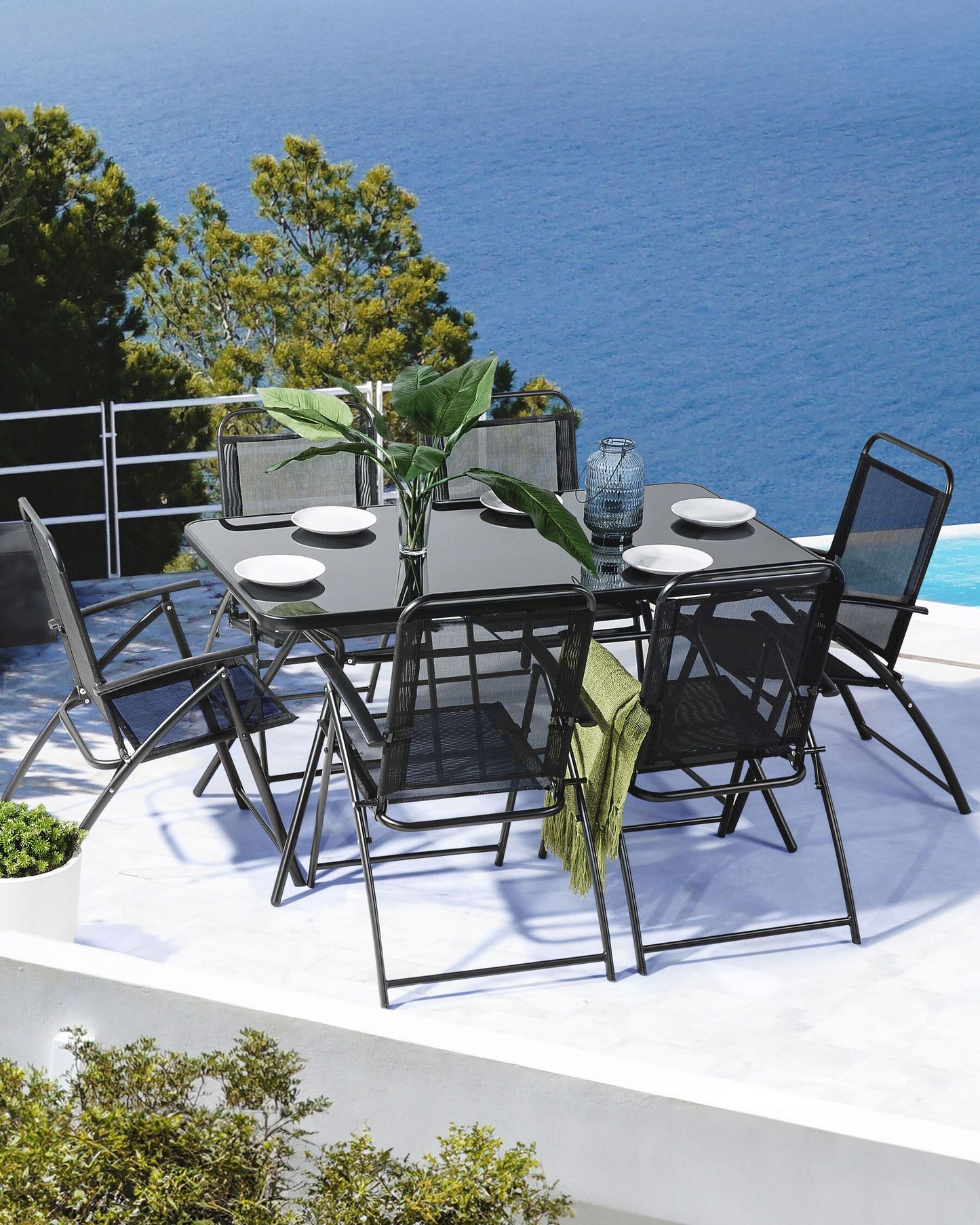 Garden Dining Set 4 Seater LIVO Metal Black