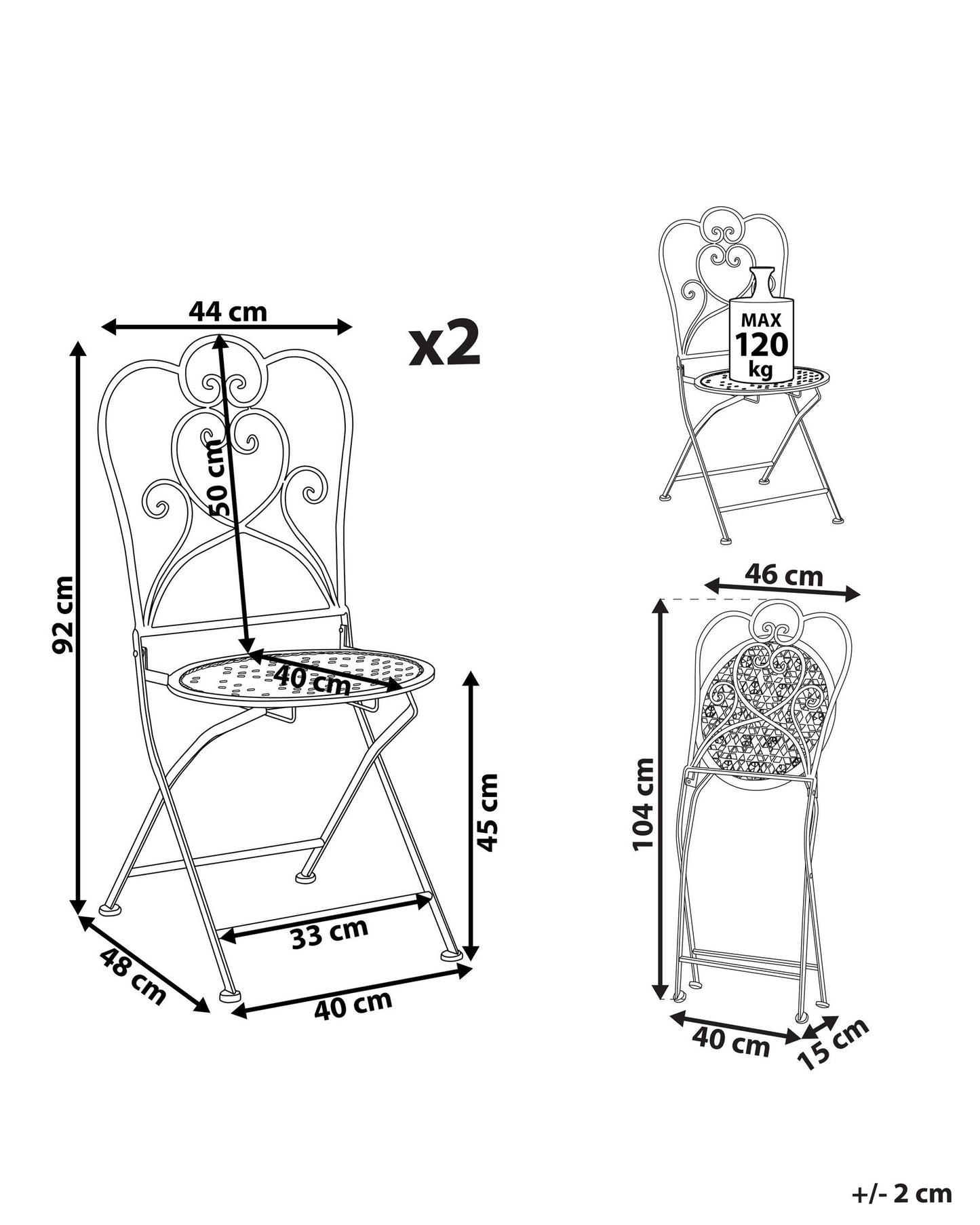 Set of 2 Garden Chairs TRIESTE Folding Metal Light Beige