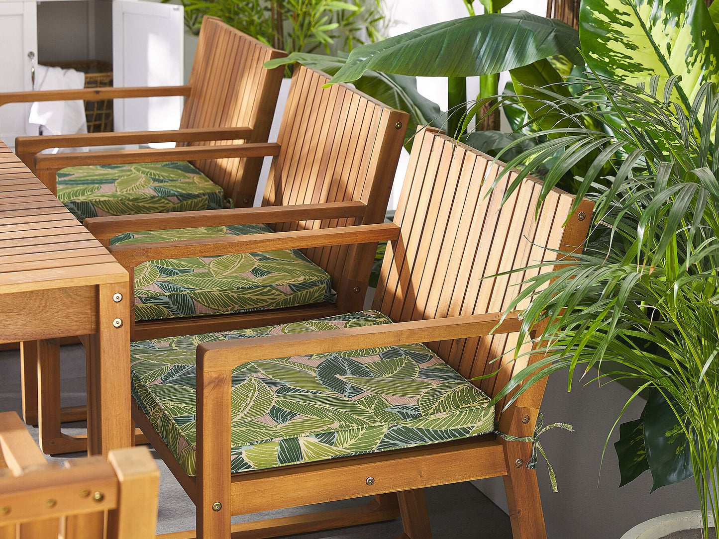 Set of 8 Garden Chairs with Cushions SASSARI Acacia Wood Green
