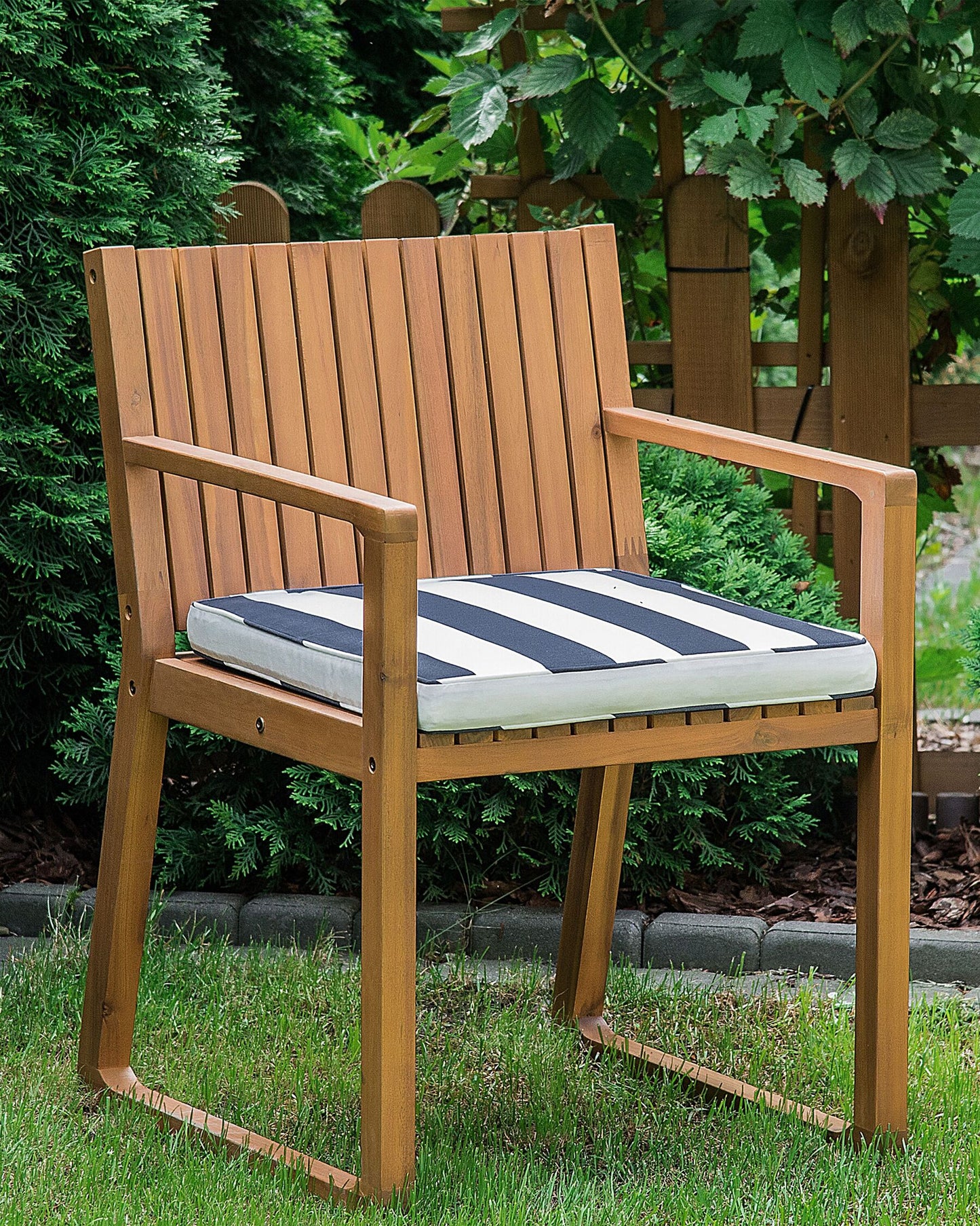 Set of 8 Garden Chairs with Cushions SASSARI Acacia Wood Navy Blue